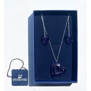 Swarovski Swan Loveheart Lilac Pendant & Earrings Set BNIB Signed  #1076294